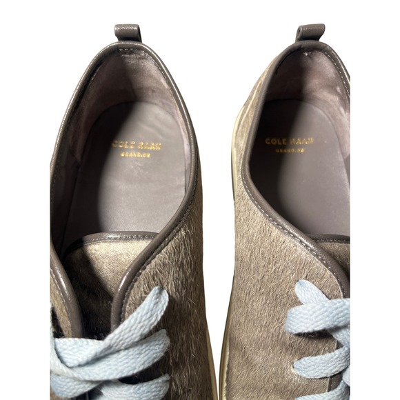 Cole Haan Grand.OS Calf Hair Sneakers Taupe Grey Leather Toe D42696 Womens 8B - Picture 7 of 8